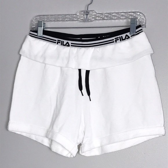 3/$50 FILA ATHLETIC TIE WAIST WHITE BLACK SHORTS - Picture 3 of 8